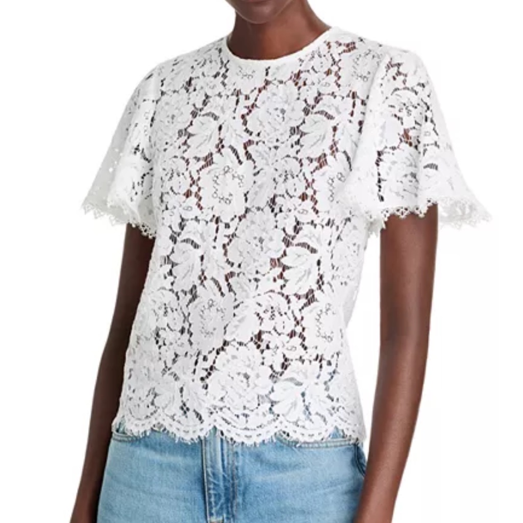 Nwt $234 Generation Love White Cyndi Lace Short Sleeve Blouse Top